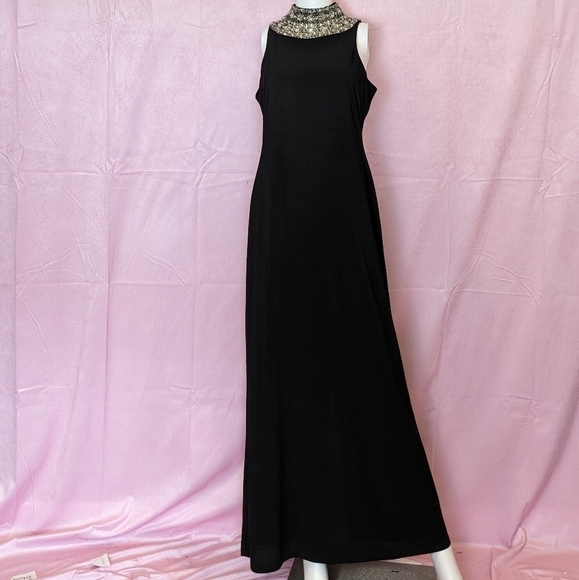 SLNY Black Embellished Mock Neck Sleeveless Formal Long Dress size 10 - Picture 1 of 9